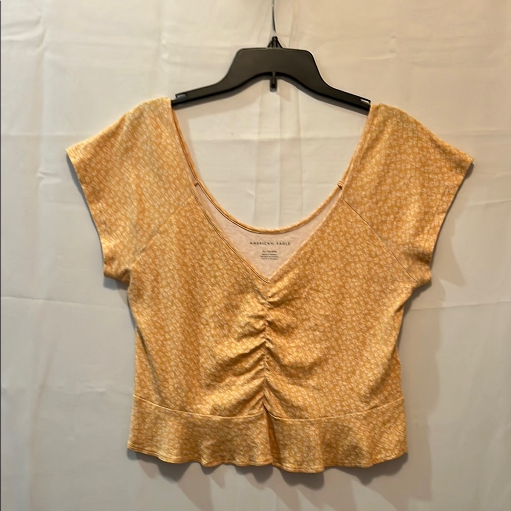 American Eagle Outfitters Yellow Floral Ruched Crop Top